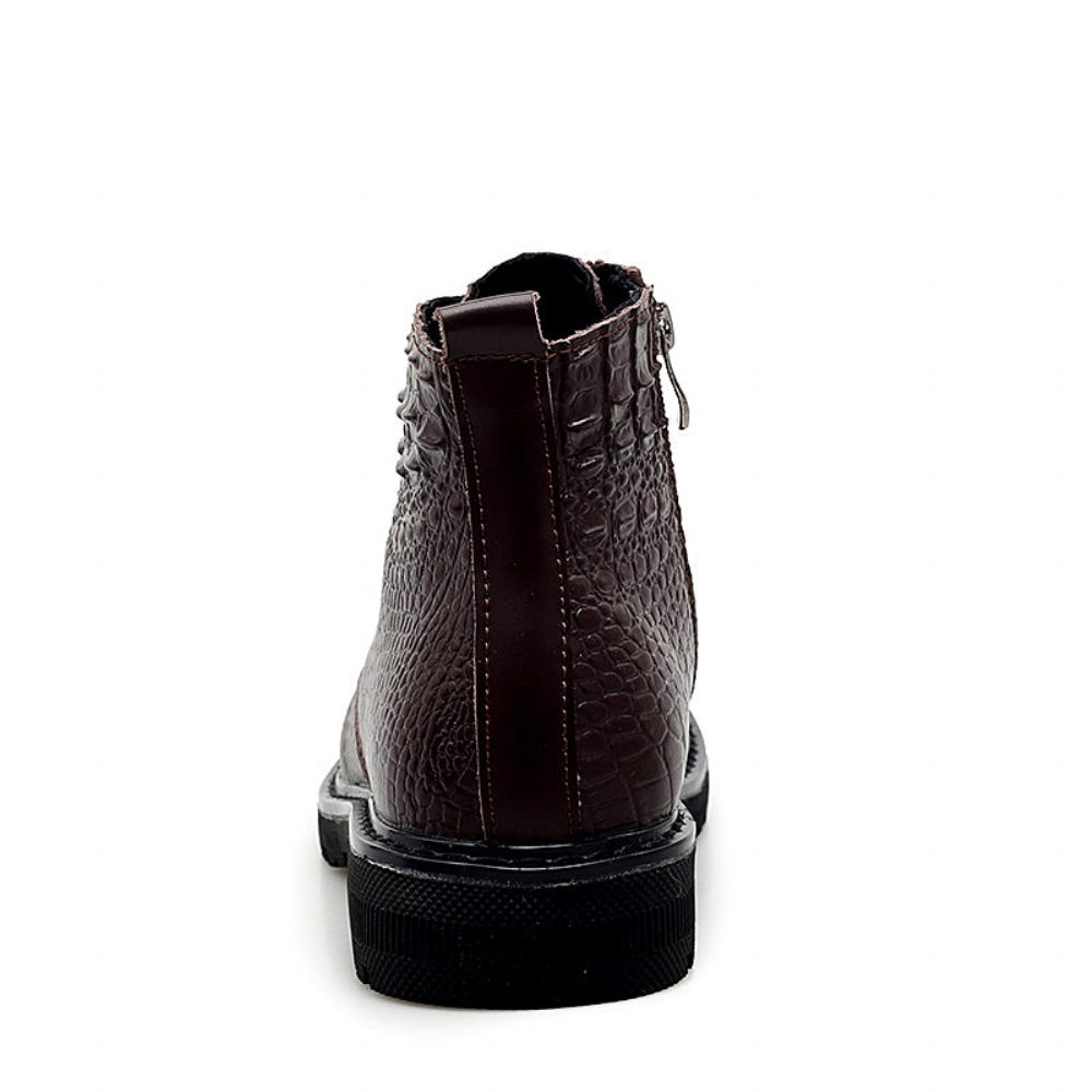 Bottes Pour Hommes Travail Luxe Cuir Crocodile À Lacets Fourrure Peluche - Noir