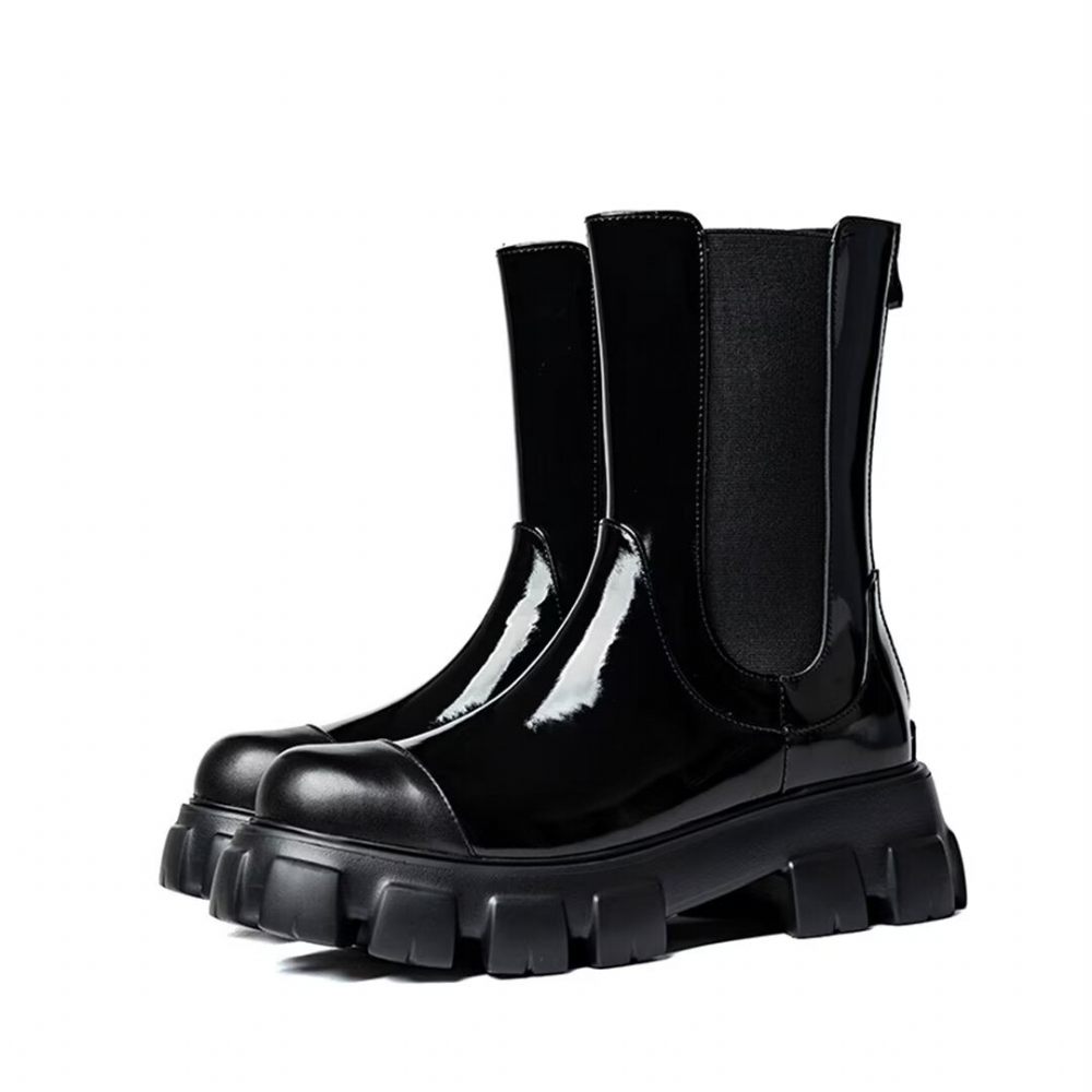 Bottes Pour Hommes Trendsetter Cuir Vache À Bout Rond - Noir