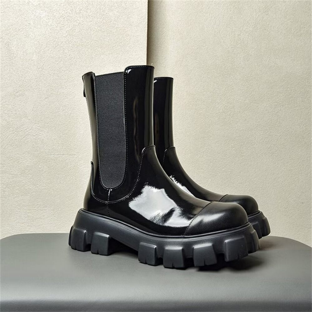 Bottes Pour Hommes Trendsetter Cuir Vache À Bout Rond - Noir