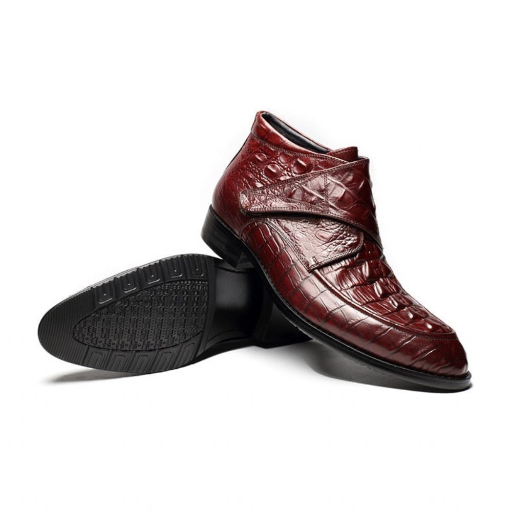 Bottes Pour Hommes Vin Souples Cuir Crocodile Luxe - Rouge