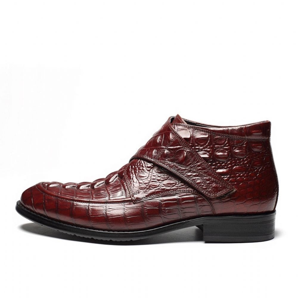 Bottes Pour Hommes Vin Souples Cuir Crocodile Luxe - Rouge