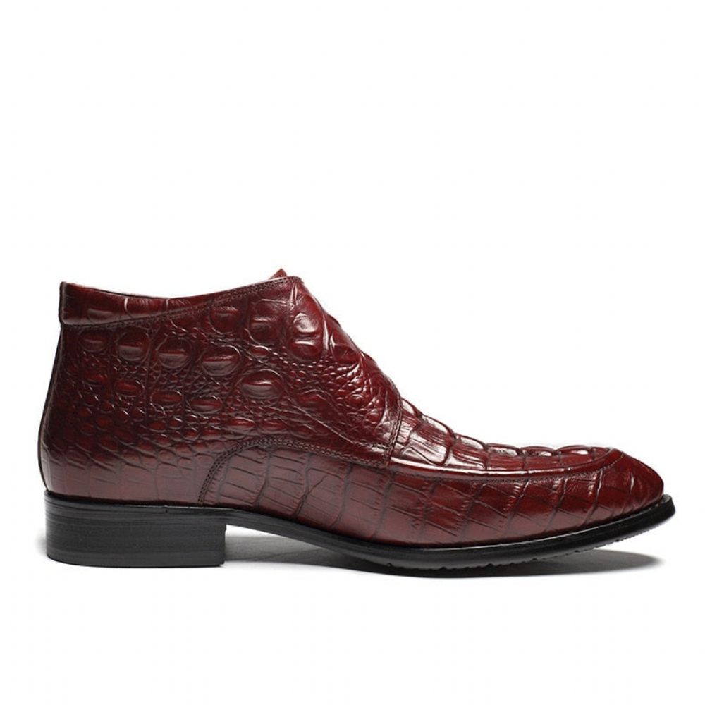 Bottes Pour Hommes Vin Souples Cuir Crocodile Luxe - Rouge