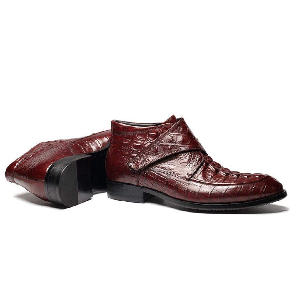 Bottes Pour Hommes Vin Souples Cuir Crocodile Luxe - Rouge