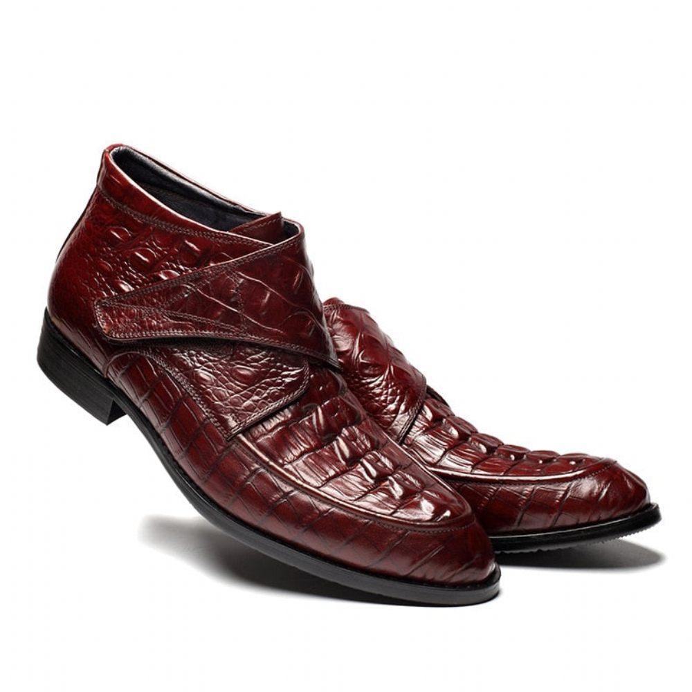 Bottes Pour Hommes Vin Souples Cuir Crocodile Luxe - Rouge