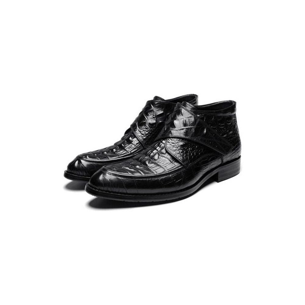 Bottes Pour Hommes Vin Souples Cuir Crocodile Luxe - Noir