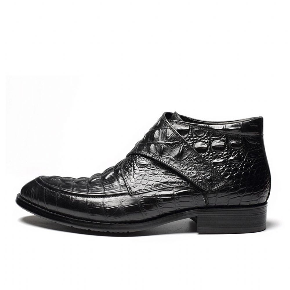 Bottes Pour Hommes Vin Souples Cuir Crocodile Luxe - Noir