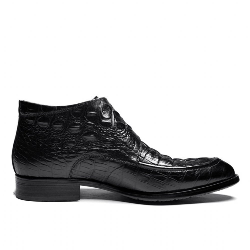 Bottes Pour Hommes Vin Souples Cuir Crocodile Luxe - Noir