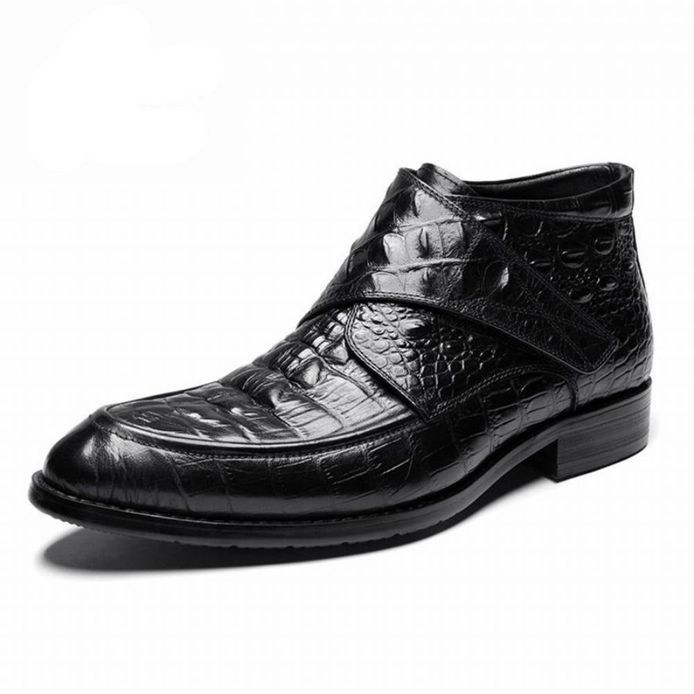 Bottes Pour Hommes Vin Souples Cuir Crocodile Luxe - Noir