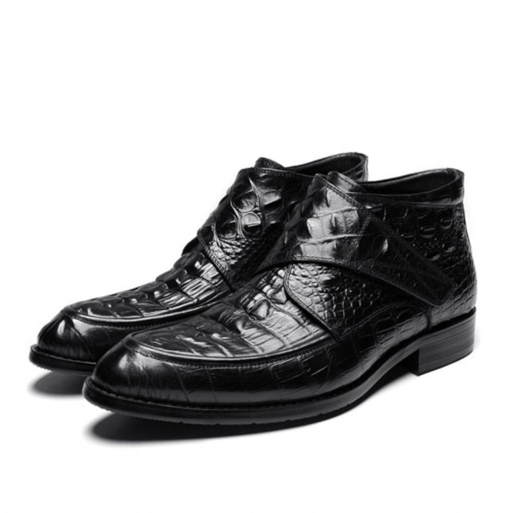 Bottes Pour Hommes Vin Souples Cuir Crocodile Luxe - Noir