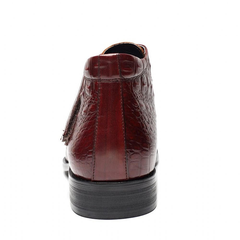 Bottes Pour Hommes Vin Souples Cuir Crocodile Luxe - Rouge