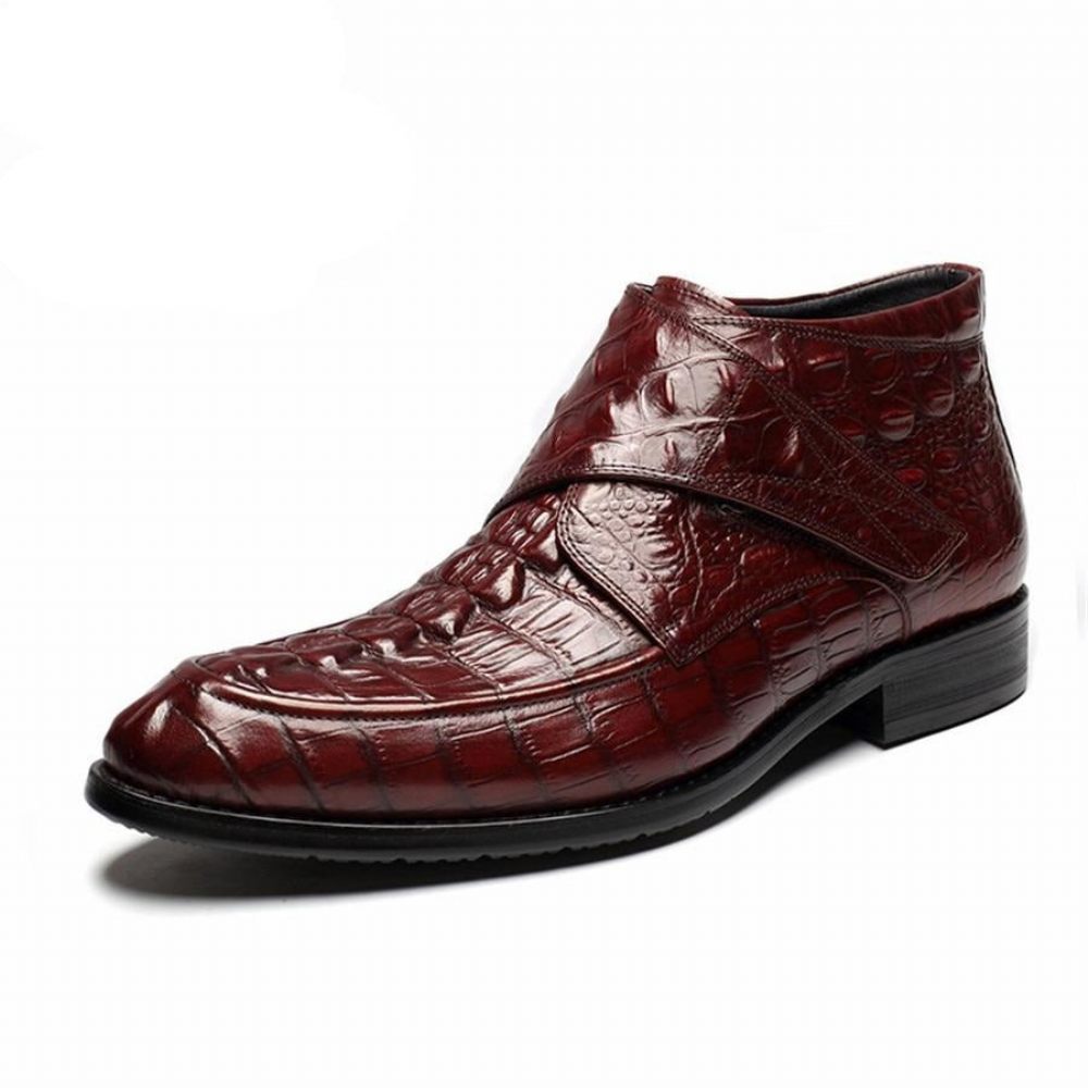 Bottes Pour Hommes Vin Souples Cuir Crocodile Luxe - Rouge