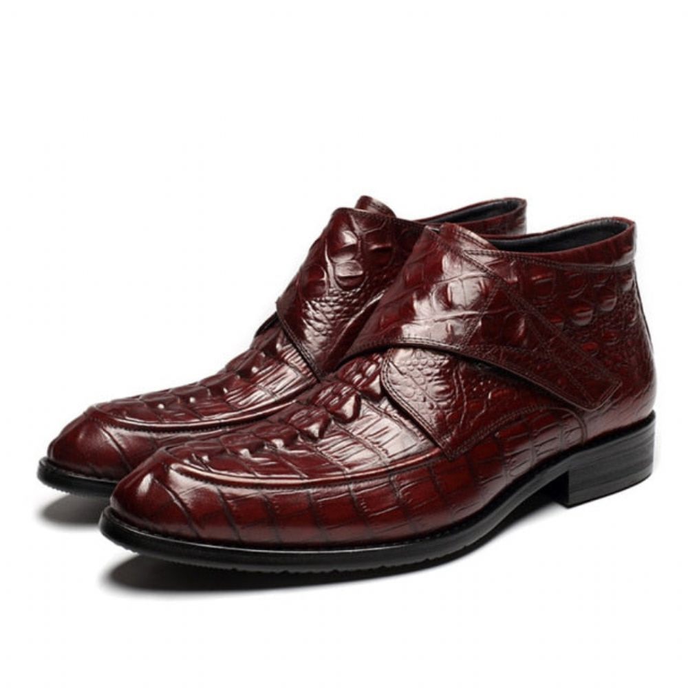 Bottes Pour Hommes Vin Souples Cuir Crocodile Luxe - Rouge