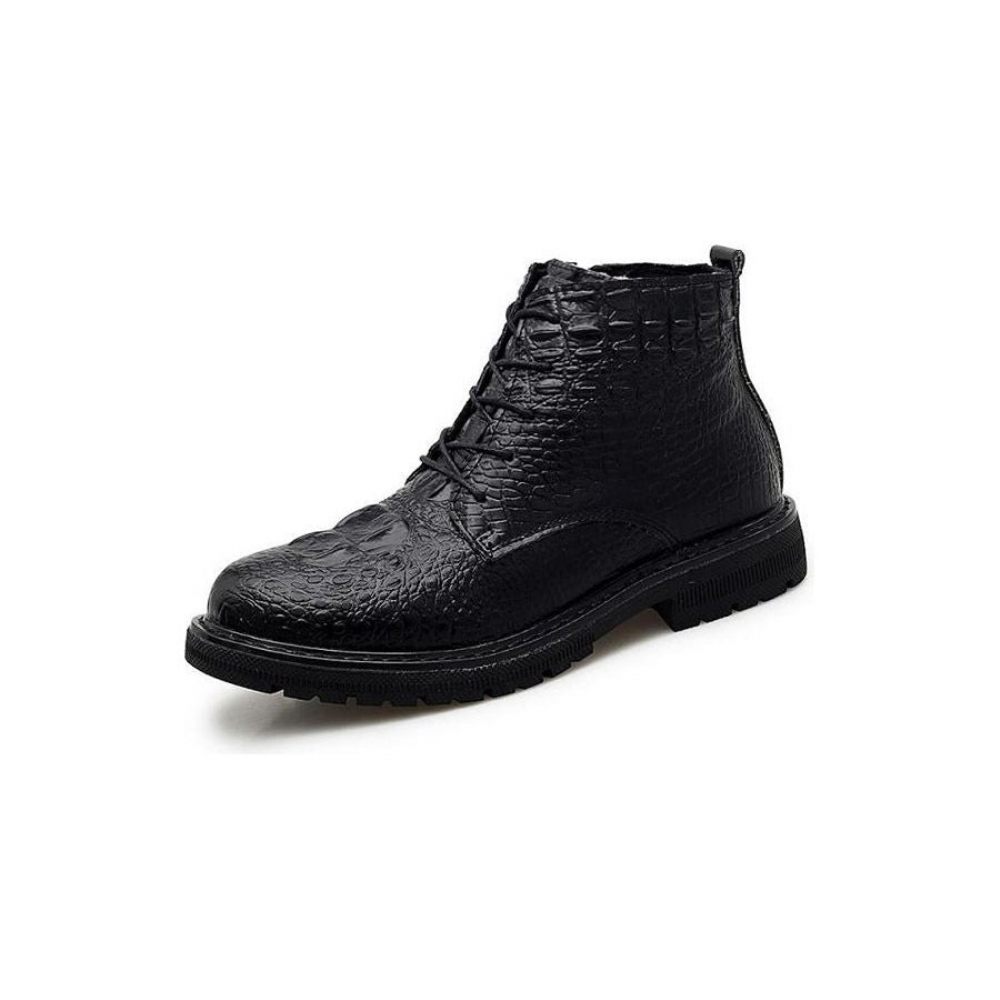 Bottes Neige Luxe Fourrure Crocodile Pour Hommes Bottines À Motif - Noir