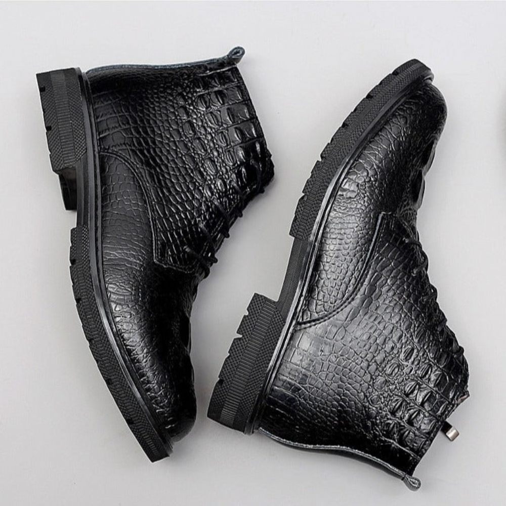 Bottes Neige Luxe Fourrure Crocodile Pour Hommes Bottines À Motif - Noir