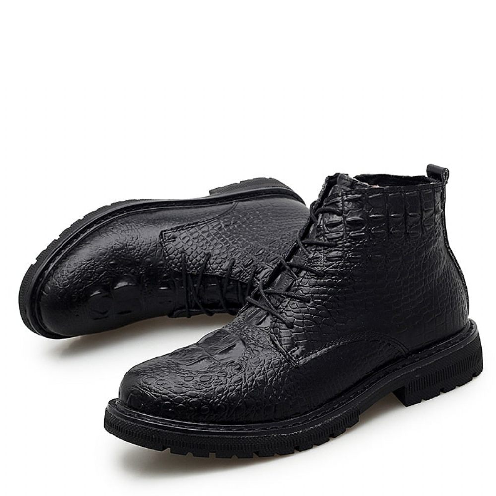 Bottes Neige Luxe Fourrure Crocodile Pour Hommes Bottines À Motif - Noir