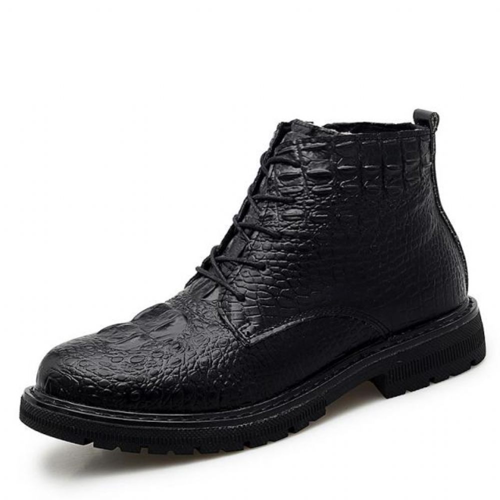 Bottes Neige Luxe Fourrure Crocodile Pour Hommes Bottines À Motif - Noir