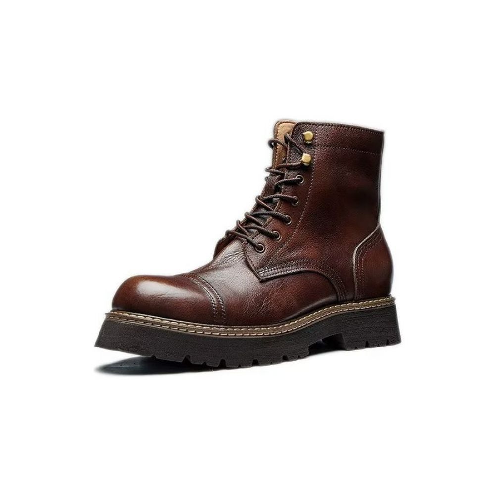 Bottines Élégantes À Lacets Cuir Vache Pour Hommes Bicolores