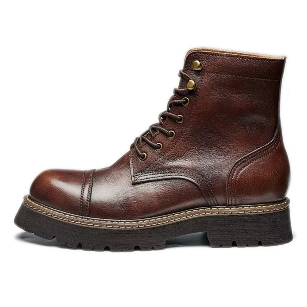 Bottines Élégantes À Lacets Cuir Vache Pour Hommes Bicolores - Café