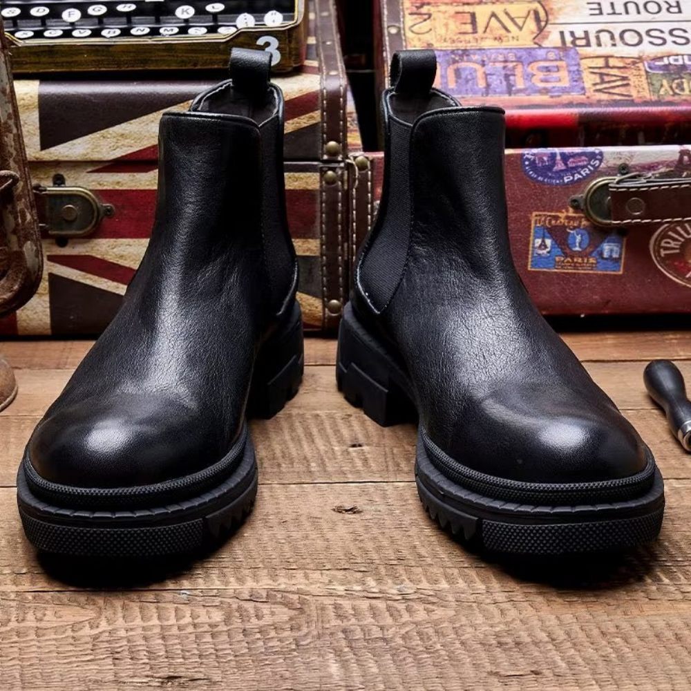 Bottines À Enfiler Cuir Vache Pour Hommes - Noir