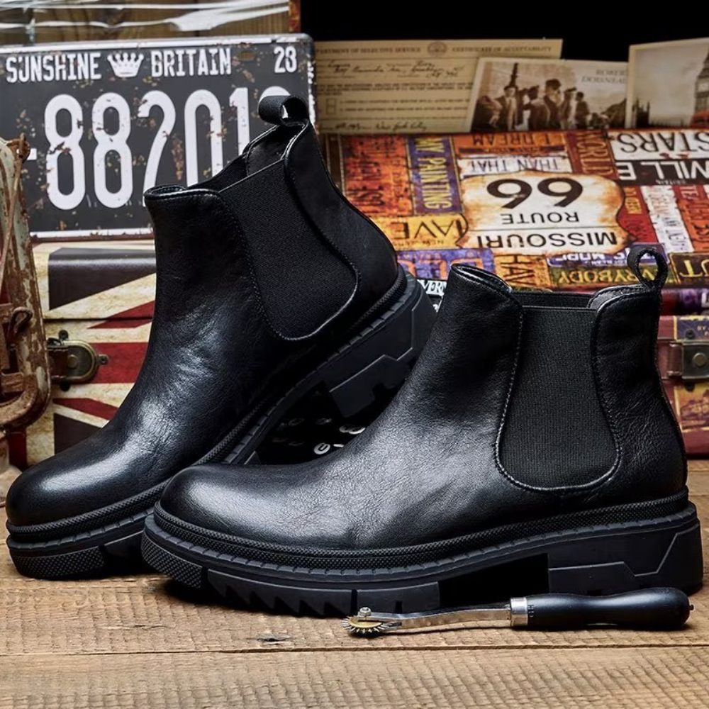 Bottines À Enfiler Cuir Vache Pour Hommes - Noir