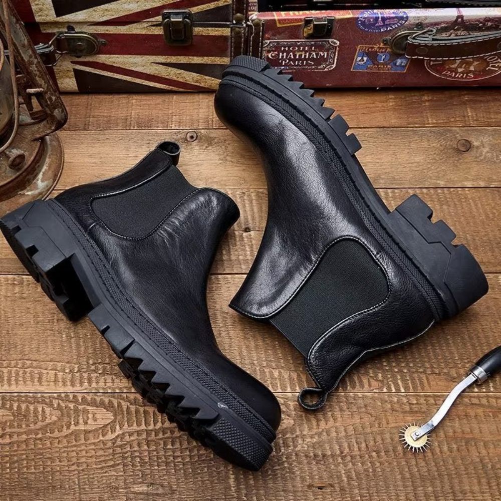 Bottines À Enfiler Cuir Vache Pour Hommes - Noir