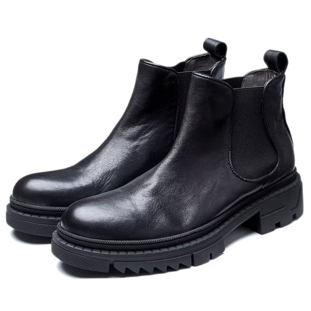 Bottines À Enfiler Cuir Vache Pour Hommes - Noir