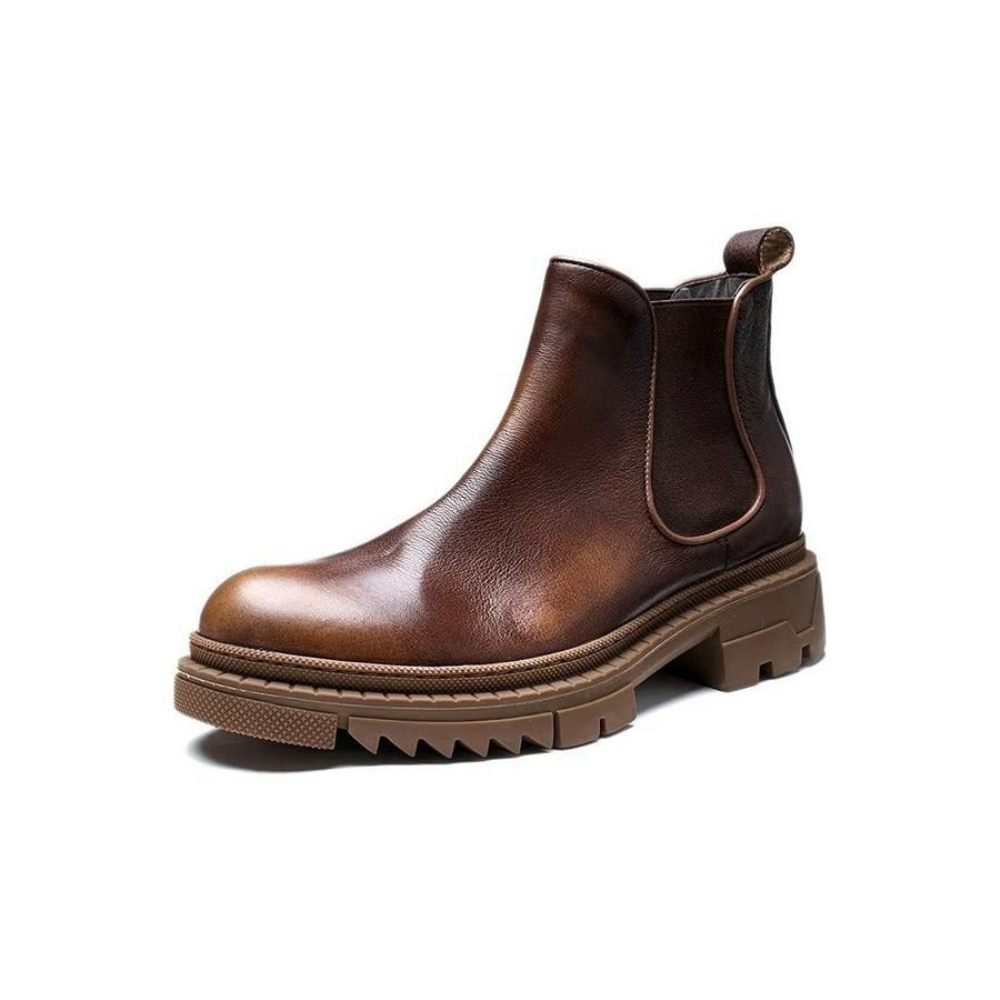 Bottines À Enfiler Cuir Vache Pour Hommes - Café