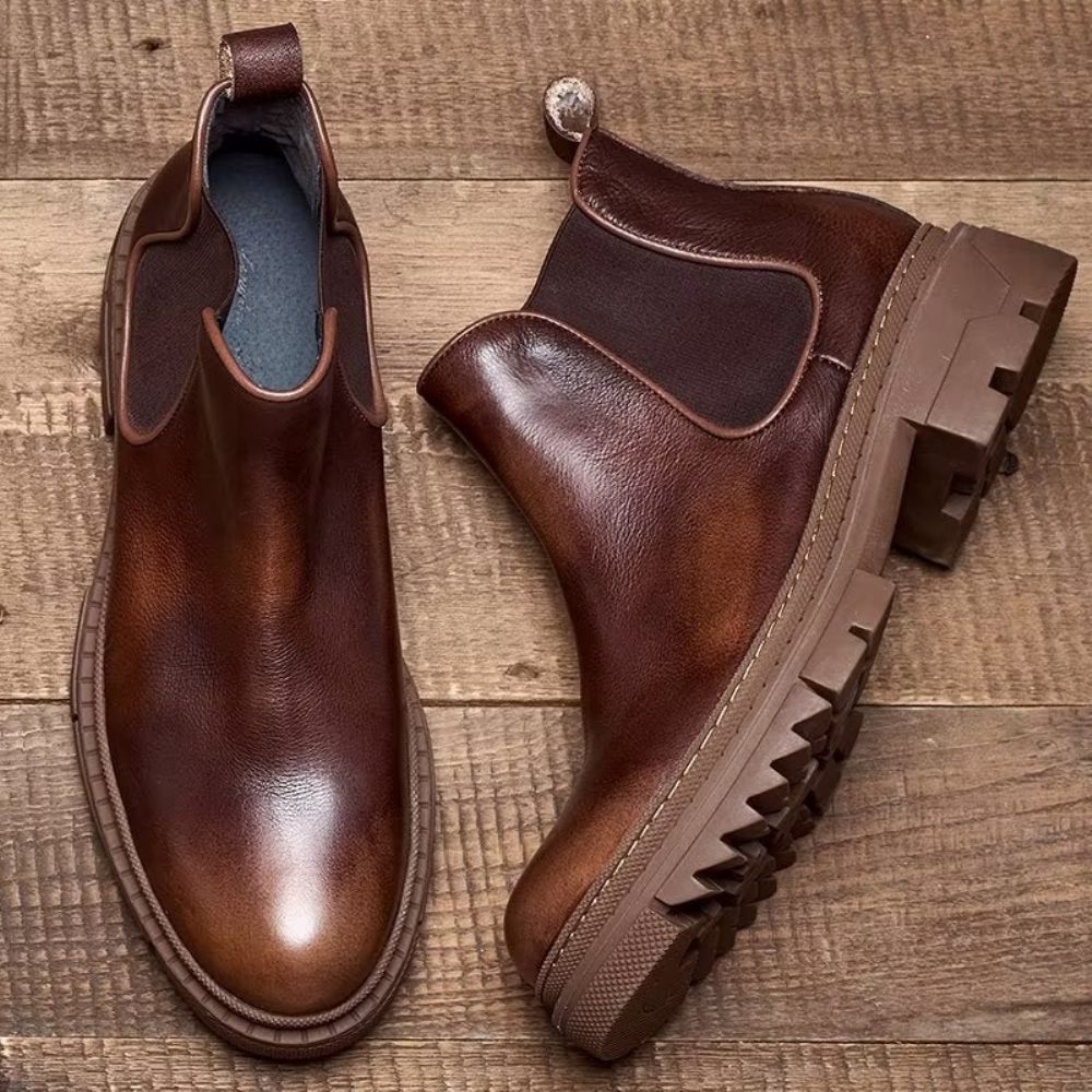 Bottines À Enfiler Cuir Vache Pour Hommes - Café