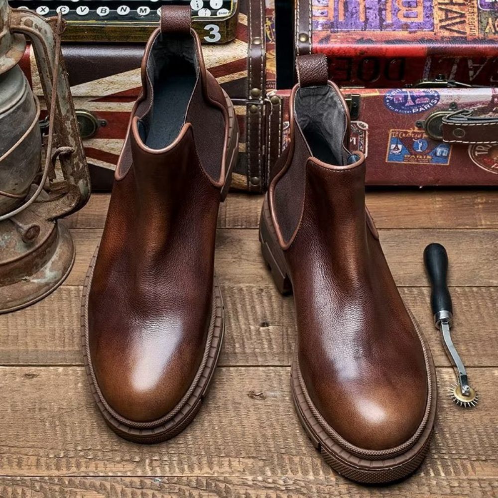 Bottines À Enfiler Cuir Vache Pour Hommes - Café