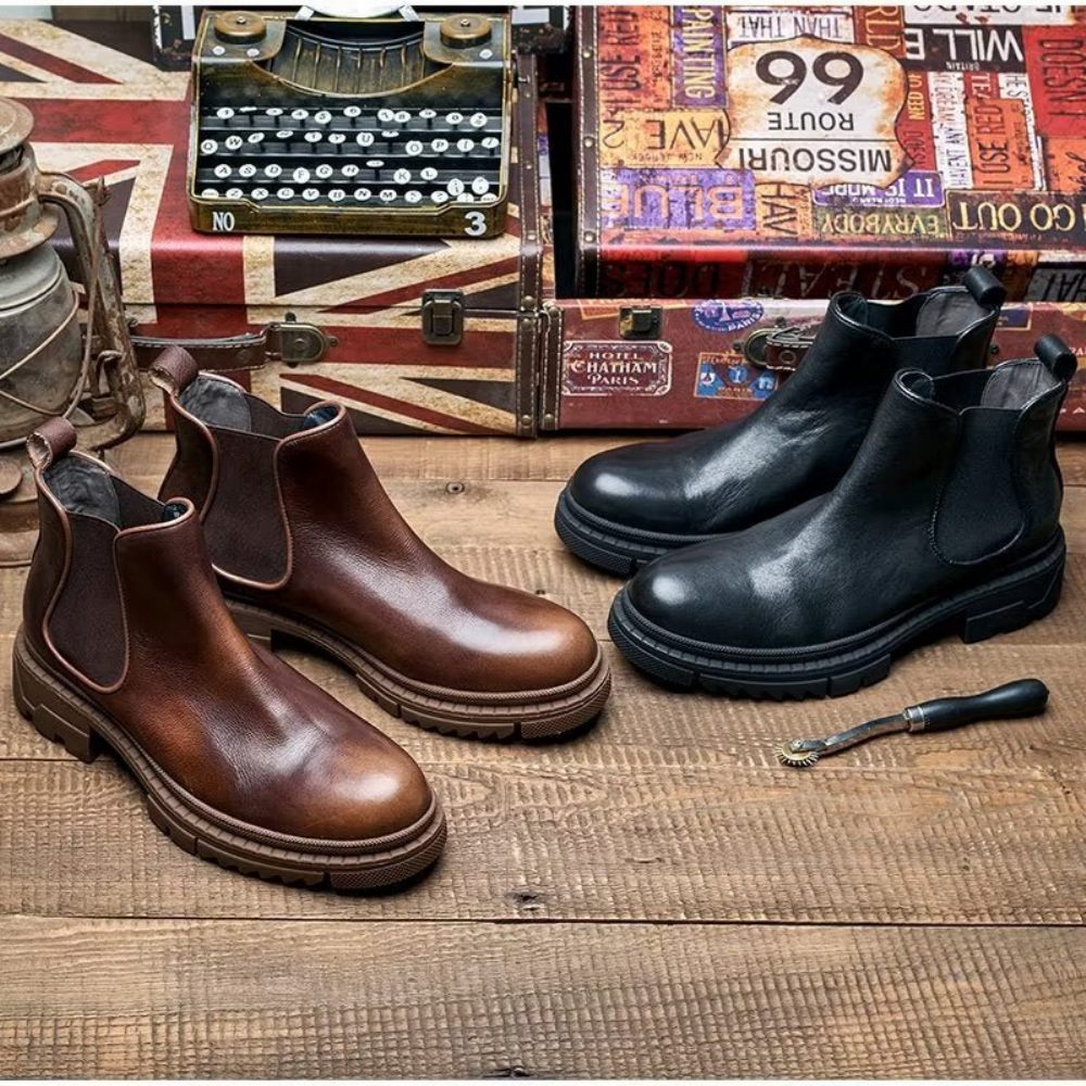 Bottines À Enfiler Cuir Vache Pour Hommes - Café