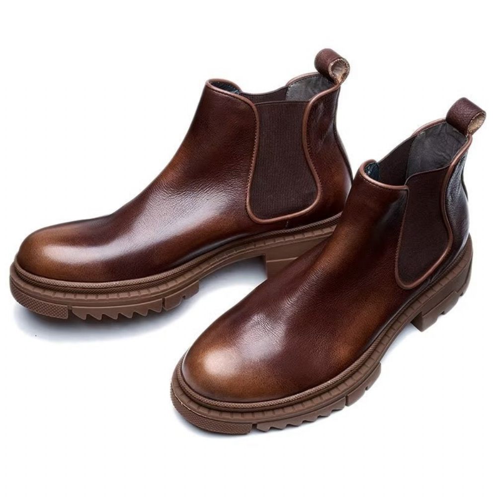 Bottines À Enfiler Cuir Vache Pour Hommes - Café