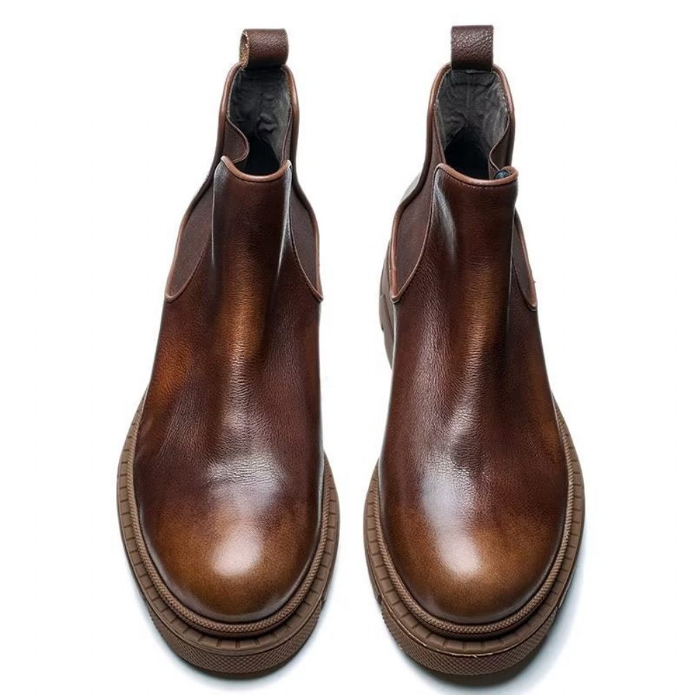 Bottines À Enfiler Cuir Vache Pour Hommes - Café