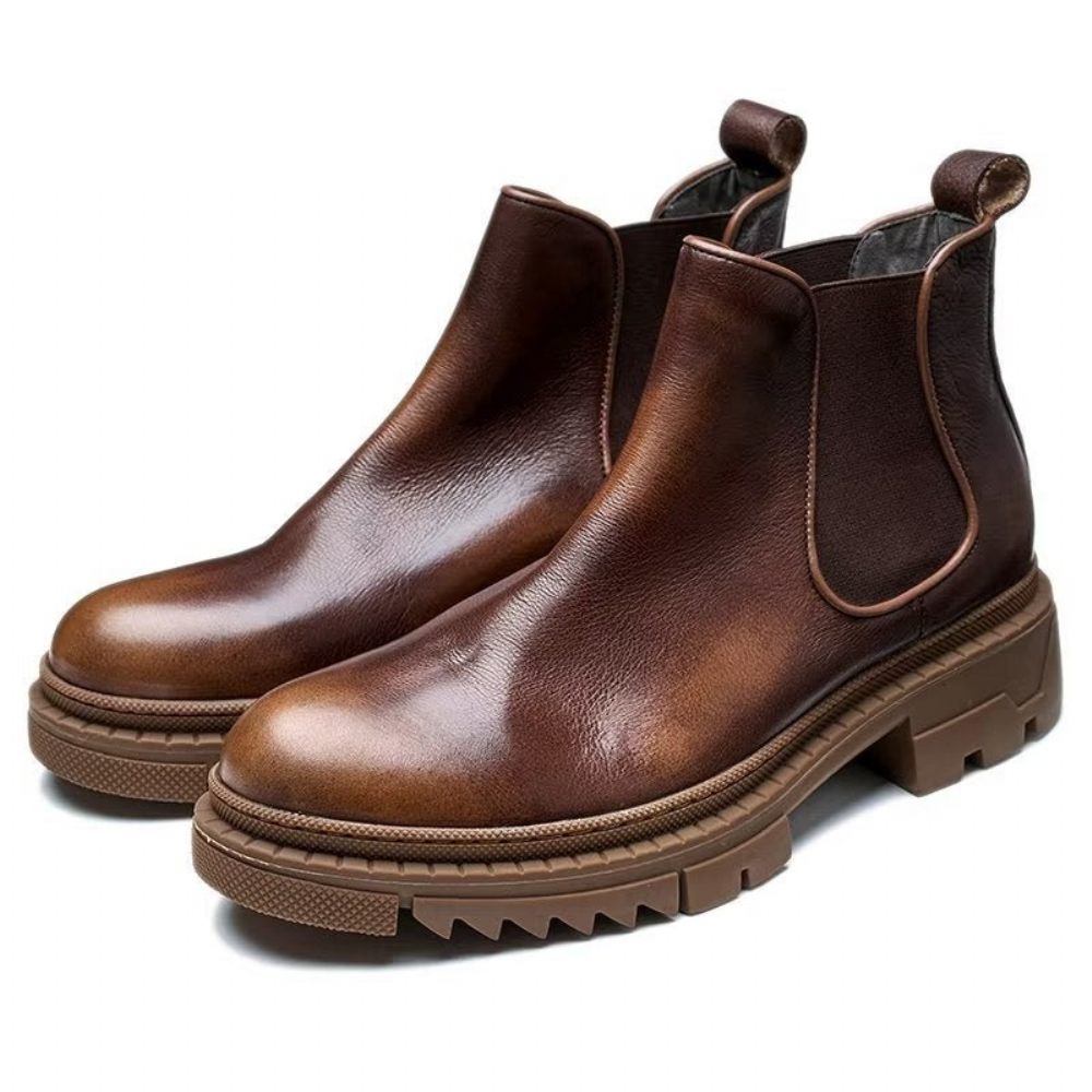 Bottines À Enfiler Cuir Vache Pour Hommes - Café