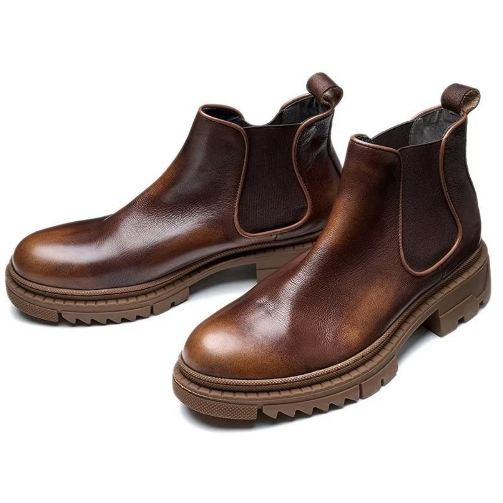 Bottines À Enfiler Cuir Vache Pour Hommes - Café