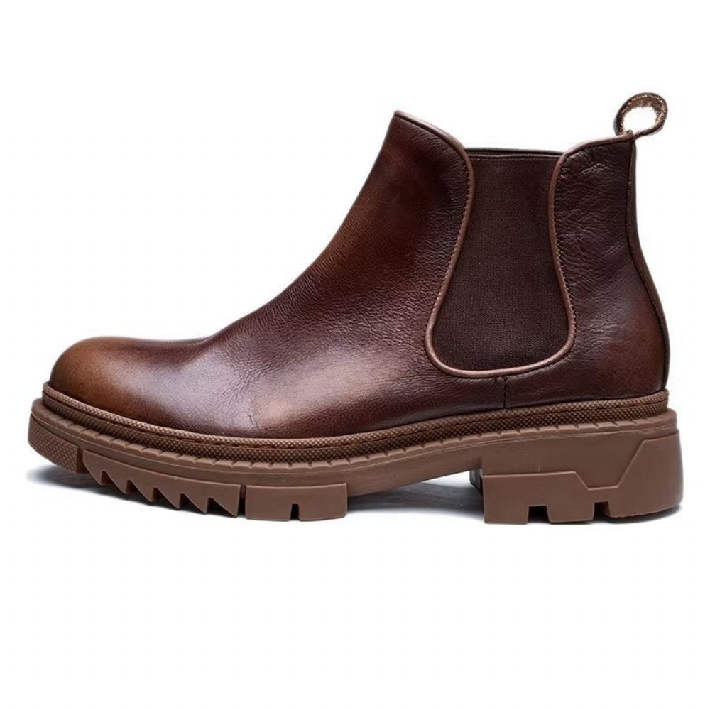 Bottines À Enfiler Cuir Vache Pour Hommes - Café