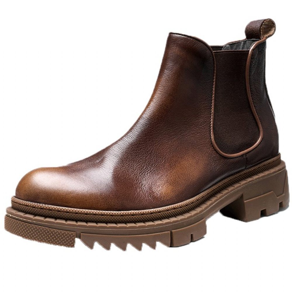 Bottines À Enfiler Cuir Vache Pour Hommes - Café