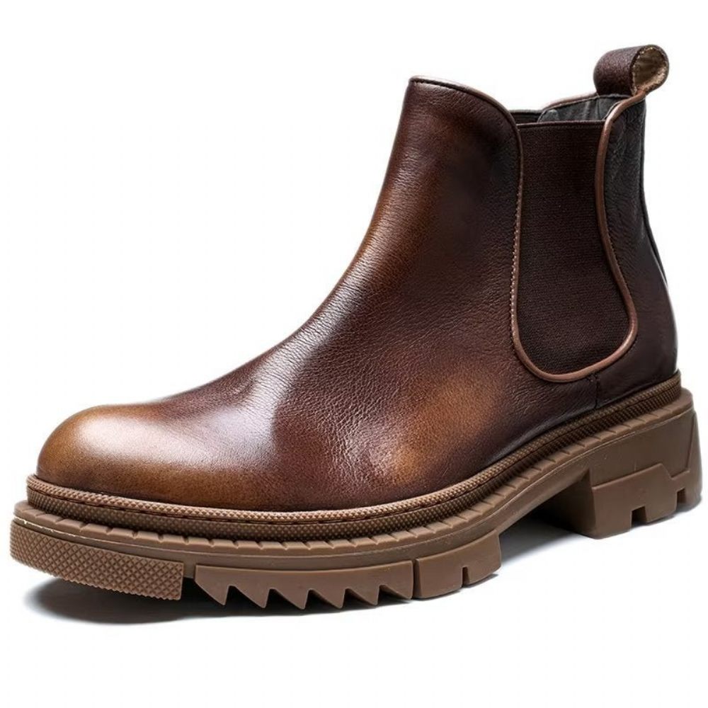 Bottines À Enfiler Cuir Vache Pour Hommes - Café