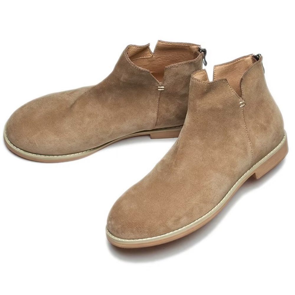 Bottines À Enfiler Élégantes Cuir Vache Pour Hommes - Kaki