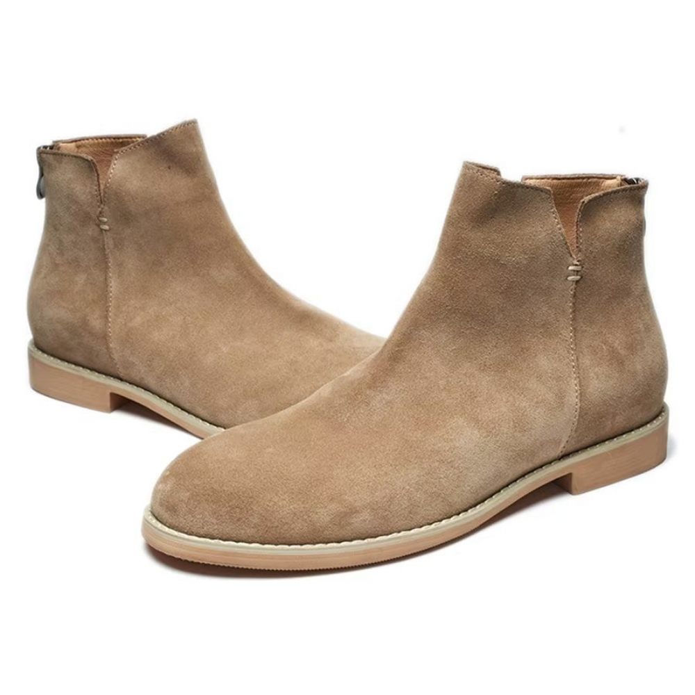 Bottines À Enfiler Élégantes Cuir Vache Pour Hommes - Kaki