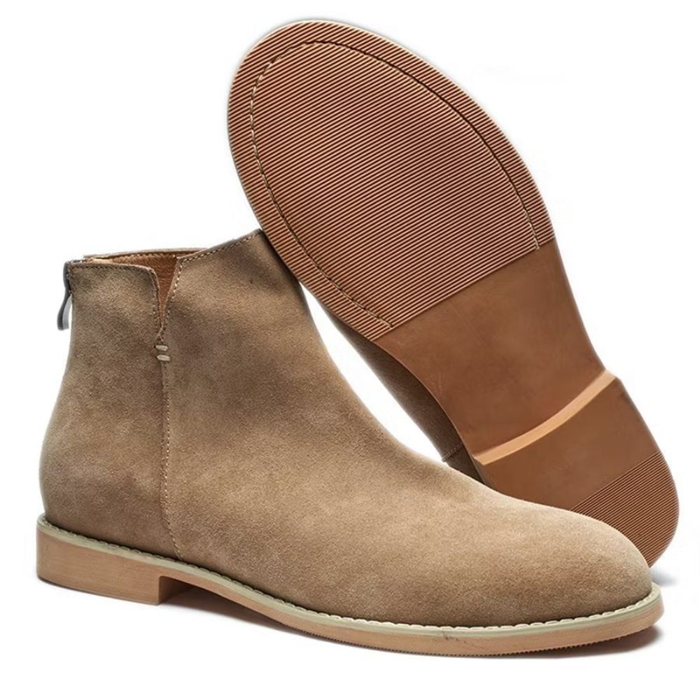 Bottines À Enfiler Élégantes Cuir Vache Pour Hommes - Kaki