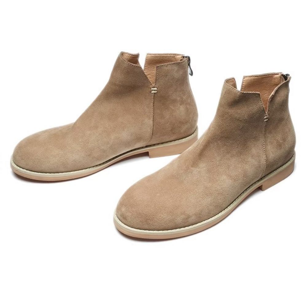 Bottines À Enfiler Élégantes Cuir Vache Pour Hommes - Kaki