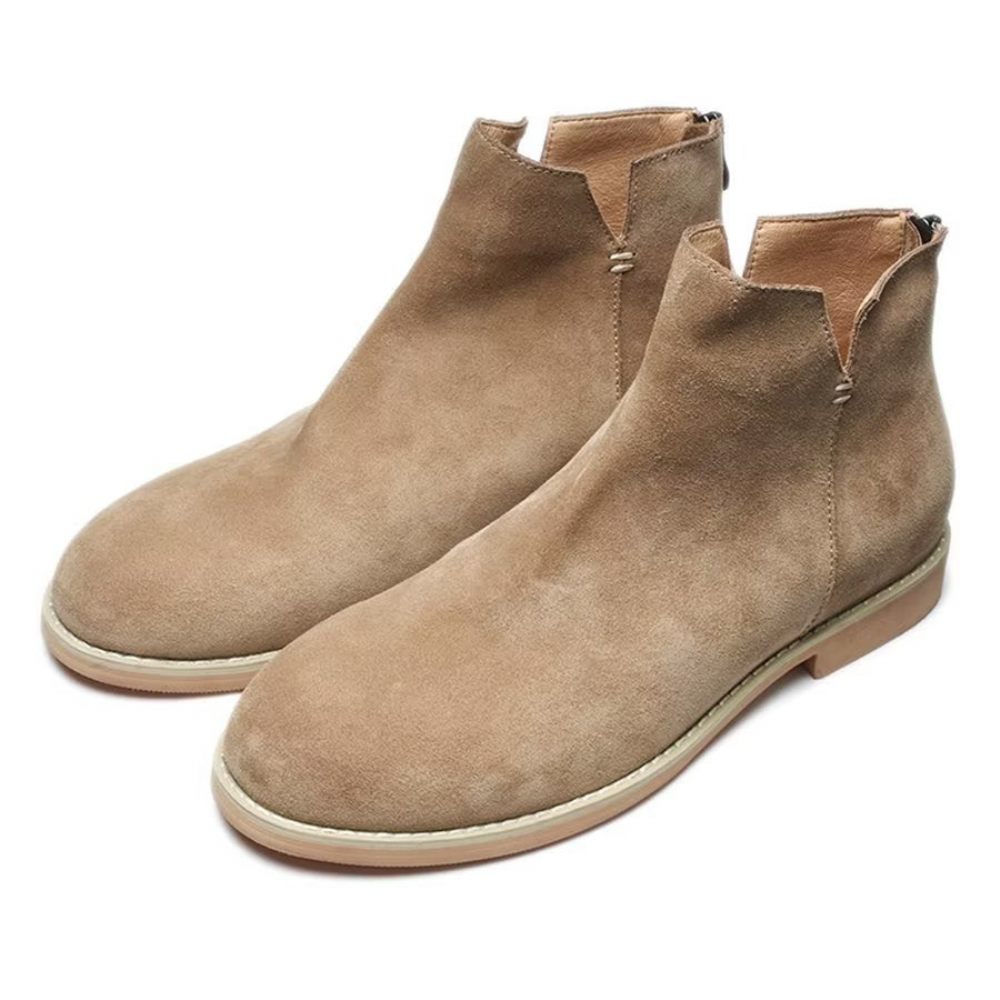 Bottines À Enfiler Élégantes Cuir Vache Pour Hommes - Kaki