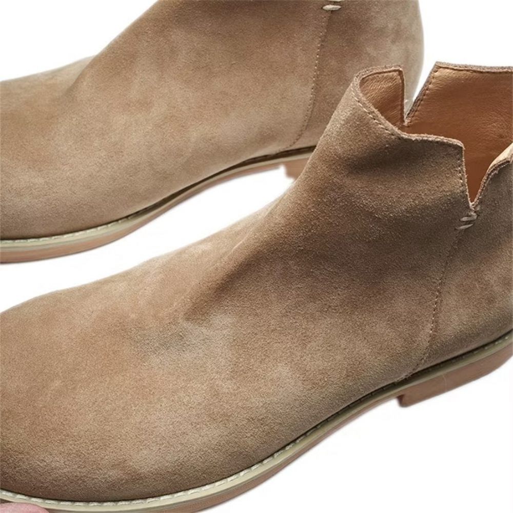 Bottines À Enfiler Élégantes Cuir Vache Pour Hommes - Kaki