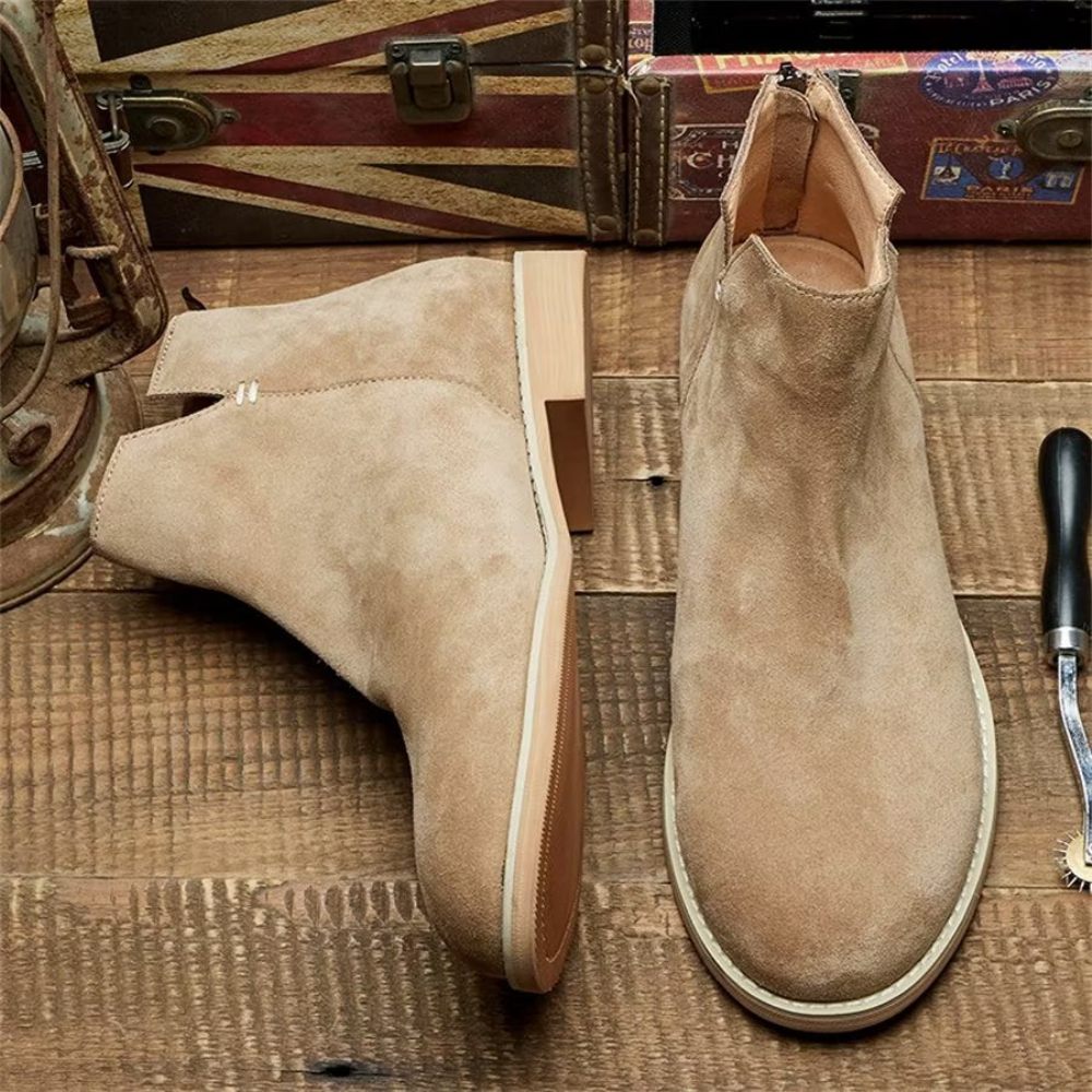 Bottines À Enfiler Élégantes Cuir Vache Pour Hommes - Kaki