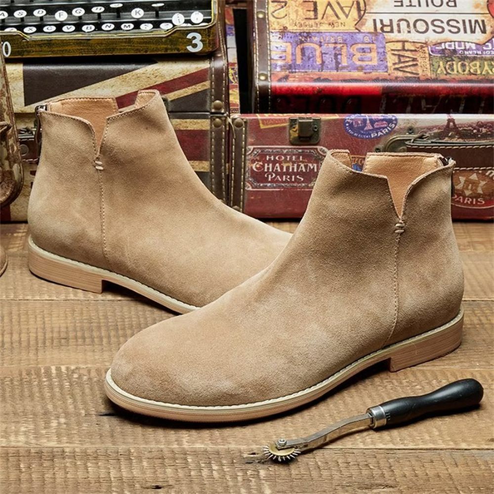 Bottines À Enfiler Élégantes Cuir Vache Pour Hommes - Kaki