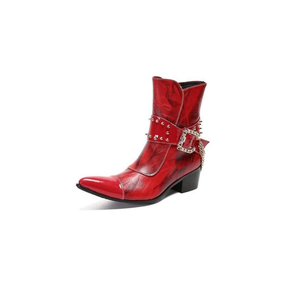 Bottines Homme Flashy Cuir Chic - Rouge