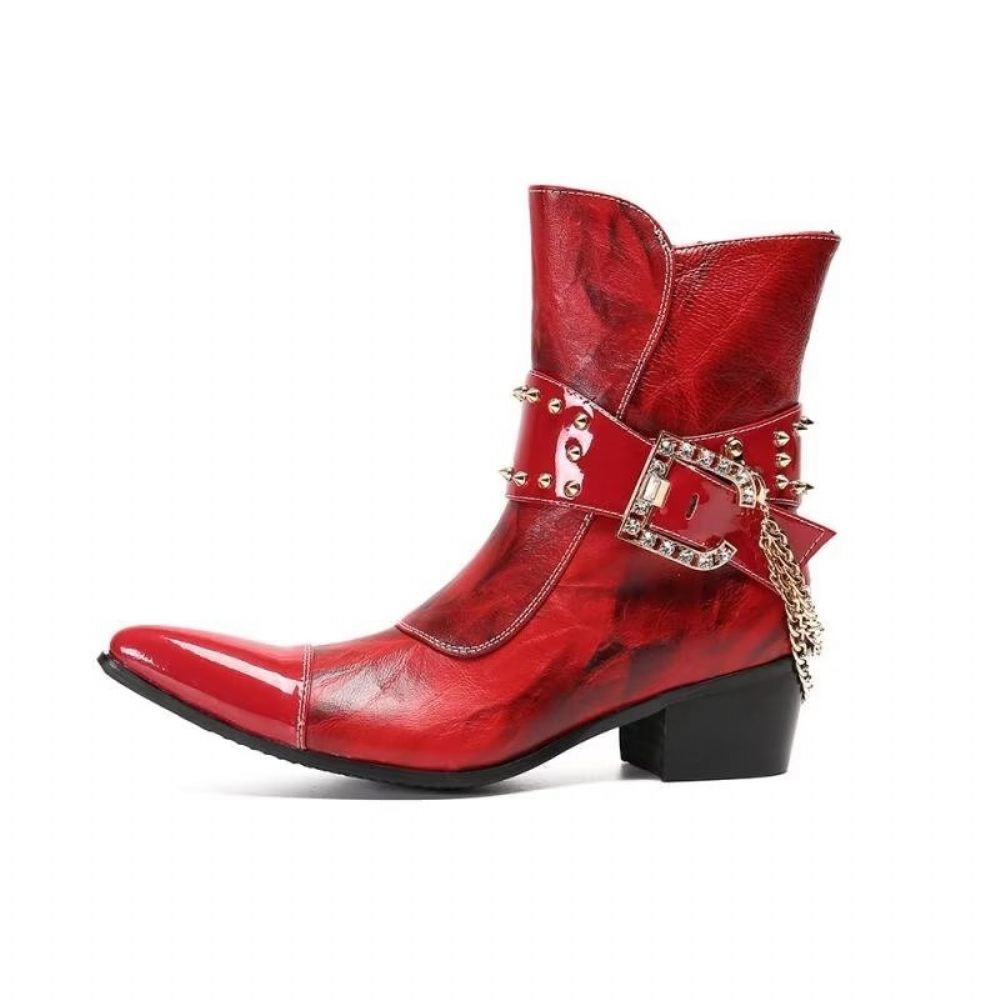 Bottines Homme Flashy Cuir Chic - Rouge