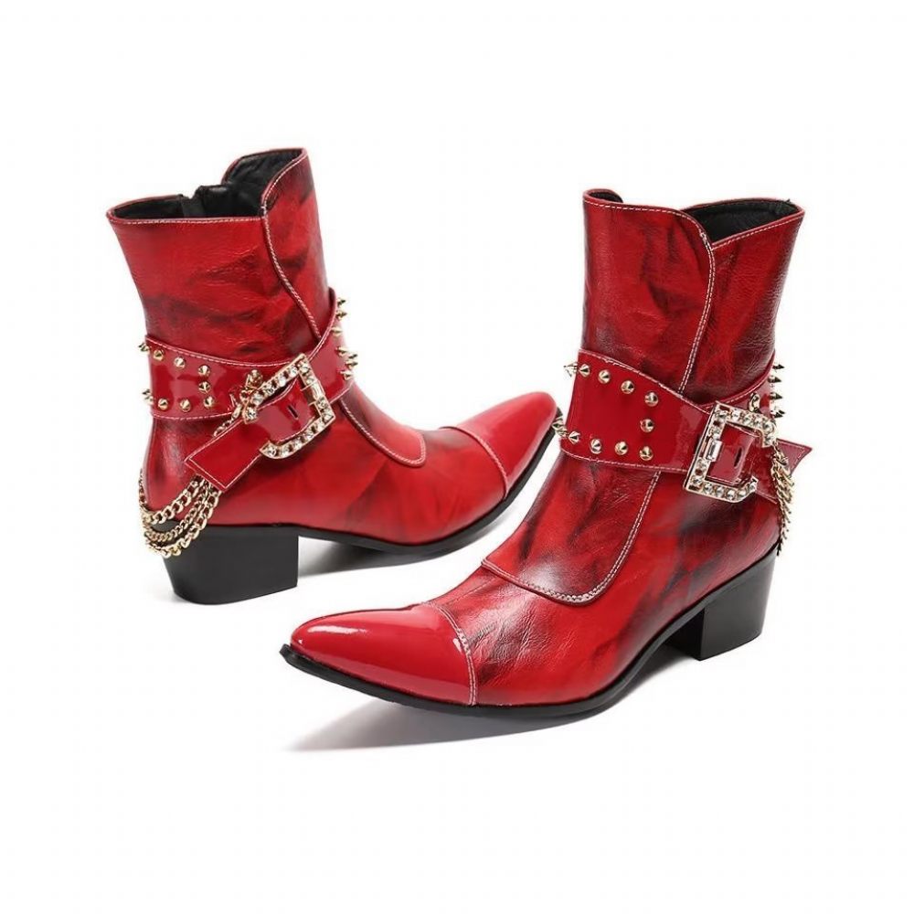 Bottines Homme Flashy Cuir Chic - Rouge