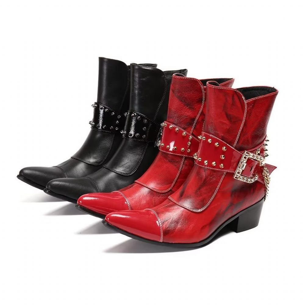 Bottines Homme Flashy Cuir Chic - Rouge