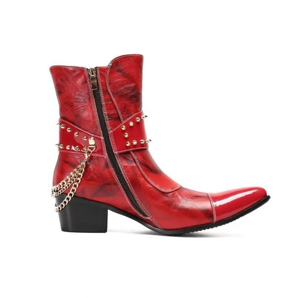 Bottines Homme Flashy Cuir Chic - Rouge